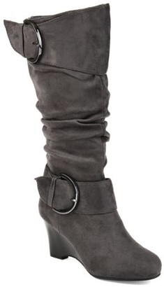 Brinley Co. Women's Wide Calf Buckle Slouch Wedge Knee-High Boot