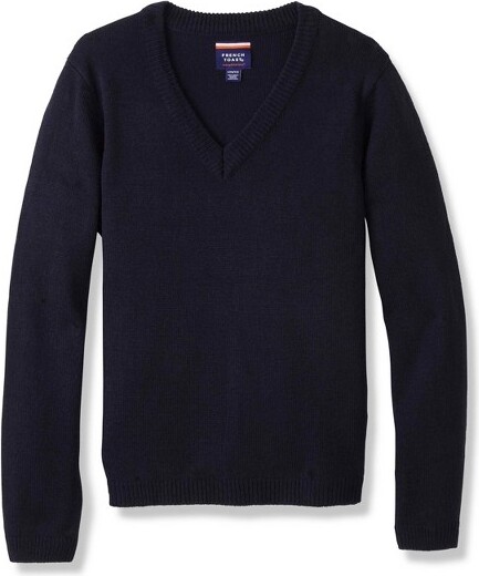 French Toast School Uniform Co-Ed V-Neck Pullover Sweater-Adult-NAVY-L