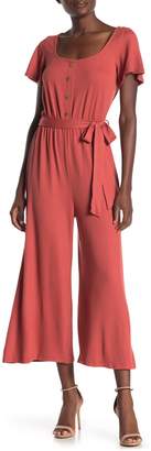 Lush Cropped Wide Leg Rib Belted Jumpsuit