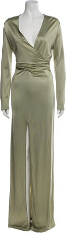 Givenchy Evening Gown Green Long Sleeve with V-Neck Designer