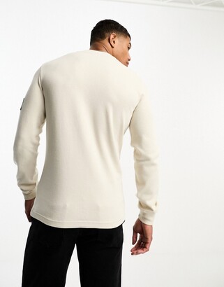 Calvin Klein Jeans waffle long sleeve T-shirt in beige - ShopStyle