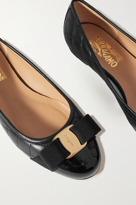 Ferragamo Varina Bow-embellished Quilted Smooth And Patent-leather