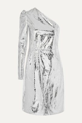 Stand Studio + Pernille Teisbaek Kayla One-sleeve Crinkled Metallic Faux Leather Mini Dress