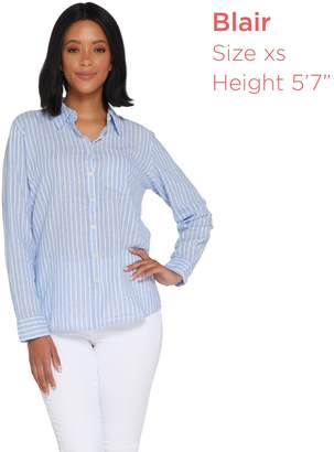 Denim & Co. Linen Blend Button Front Long-Sleeve Shirt