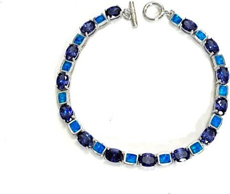 Etsy Tanzanite & Blue Fire Opal Real 925 Sterling Silver Link Tennis Bracelet 8'' Long
