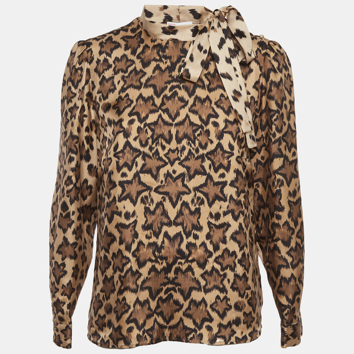 RED Valentino Brown Leopard Print Silk Blouse M