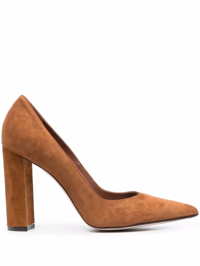 brown suede block heels