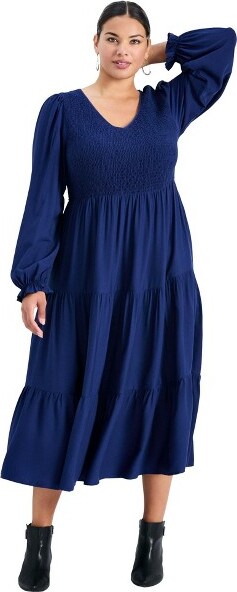 Avenue AvenueIndiPuffSleeveShirredDress-18,Navy