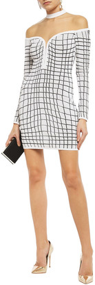 Balmain Tulle-paneled Checked Knitted Mini Dress