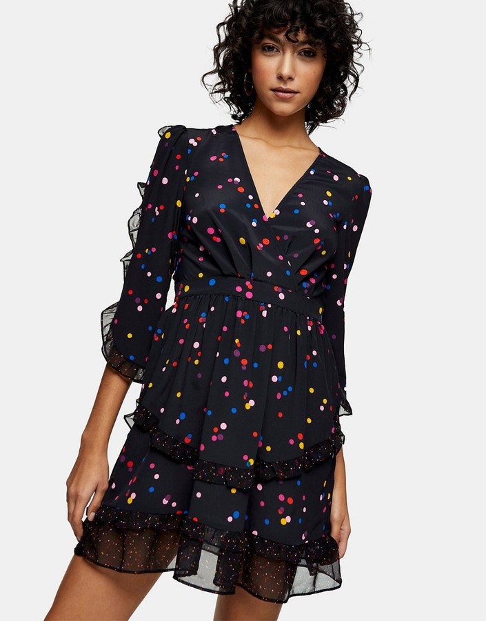 Topshop ruffle mini dress in multicolored dot print - ShopStyle