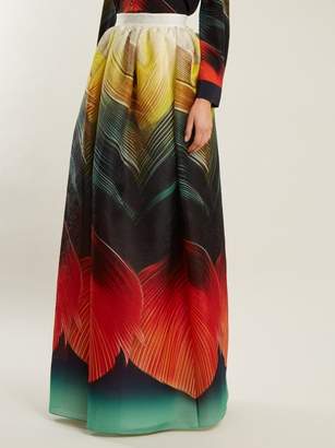 Mary Katrantzou Egret Folk Print Silk Organza Maxi Skirt - Womens - Orange Multi