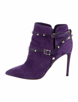 Valentino Rockstud Accents Suede Boots Purple - ShopStyle