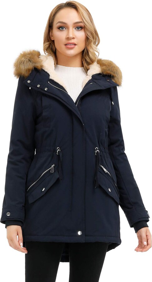 Royal Matrix Women's Hooded Warm Winter Parka Coat Fleece Lined Long Thichkened Winter Jacket with Faux Fur Ruff 