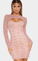 Thumbnail for your product : PrettyLittleThing Dusty Rose Lace Cut Out Cup Detail Binding Bodycon Dress