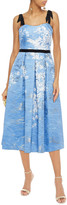 Thumbnail for your product : Marchesa Notte Bow-embellished Pleated Metallic Printed Jacquard Gown
