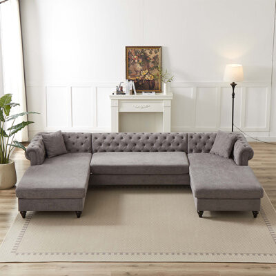 Darby Home Co Luxurious Sofa with Two Chaise Longue and Two Pillows on Sturdy Wooden Feet, Perfect for Relaxing and Enhancing Home Comfort