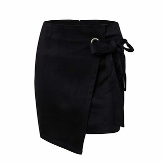 Celucke Women's Deerskin Suede Short Dress Slim Push Up Hip Bandage High Waisted Skirt Black