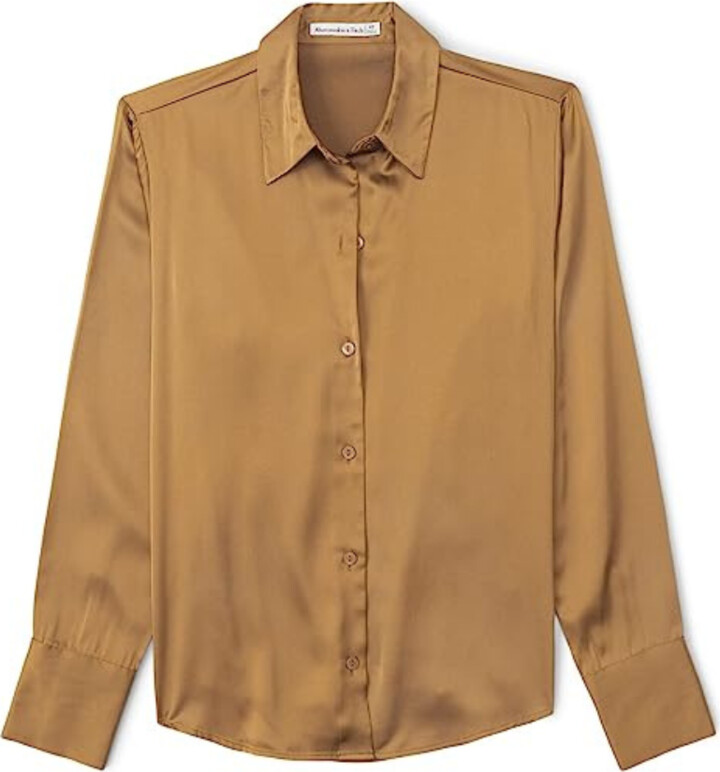 Shirt Women's Gold Satin Long Sleeve Button-Up ERK928