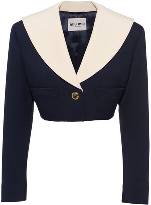 【MiuMiu】Cropped wool jacket ウール ジャケット Cropped virgin wool jacket in grey - Miu Miu | Mytheresa