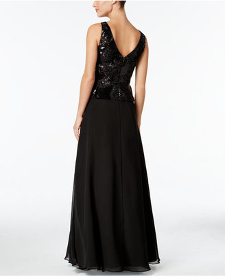 Calvin Klein Sequined Embroidered Peplum Gown