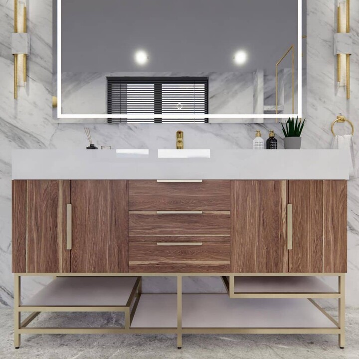 BV Better Vanity Bethany 59 in. W. x 20 in. D x 36 in. H Single Sink Freestanding Bath Vanity in White Oak with White Acrylic Top