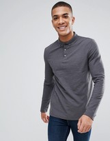 Thumbnail for your product : ASOS DESIGN long sleeve pique polo with button down collar in grey