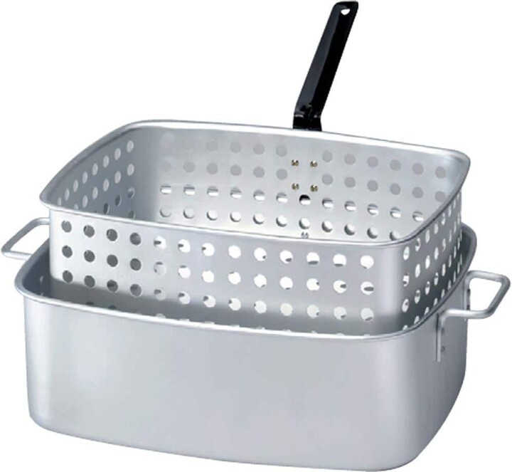 King Kooker 15 qt. Aluminum Rectangular Fry Pan with Two Helper Handles and Punched Aluminum Basket