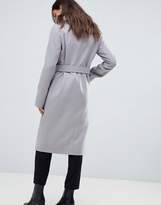 Thumbnail for your product : ASOS Design DESIGN detachable faux fur collar coat with tie belt