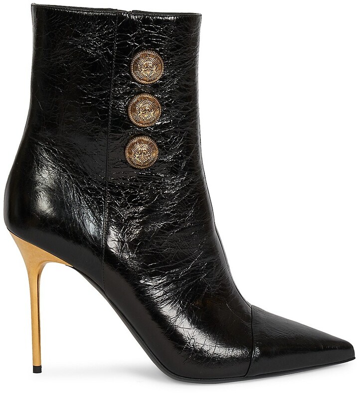 Balmain Roni Crinkle Leather Ankle Boots - ShopStyle