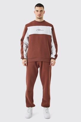 boohoo Mens Brown Tall Colour Block Man Sweatshirt Tracksuit In Chocolate -  ShopStyle Jumpers \u0026 Hoodies