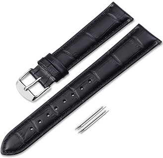 Istrap Leather Watch Strap 18mm 19mm 20mm 21mm 22mm 24mm Black Brown  Embossed Grain Classic Design Replacement Watch Band Silver Polished  Deployment Buckle for Men Women - ShopStyle