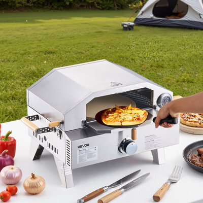 VEVOR Outdoor Pizza Oven, 13 in Gas Fired Pizza-Maker, Portable Outside Gas Oven with Thickened Cordierite Pizza-Stone, and Built-in Thermometer, Pizza or G