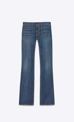 Saint Laurent Flared Jeans In Indigo Blue Denim