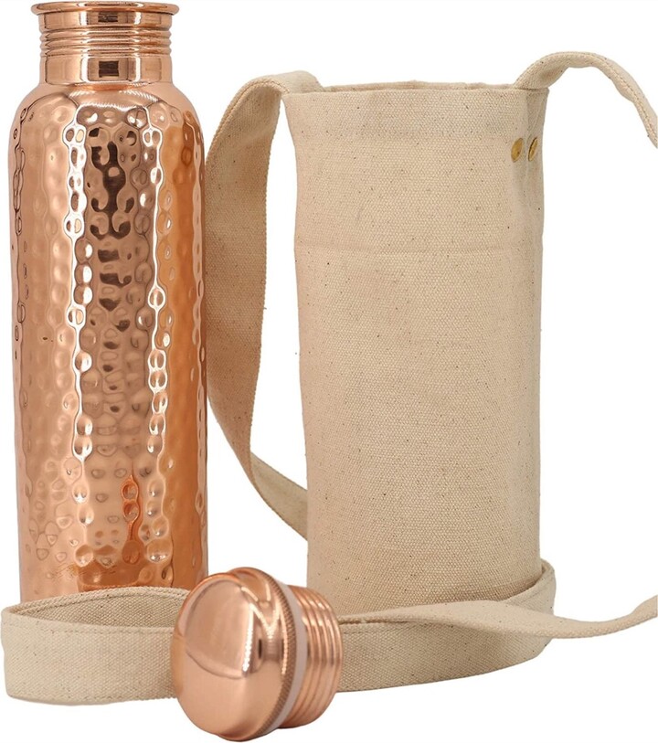 Pure Copper Water Bottle | 34Oz/1000Ml with A Carrying Canvas Bag | Lab-Tested, Heavy Duty & Leak-Proof