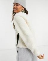 Thumbnail for your product : Noisy May Petite borg zip through jacket in cream with khaki pocket