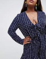 Thumbnail for your product : Glamorous Curve Playsuit With Frill Shorts And Bow Front In Grid Check