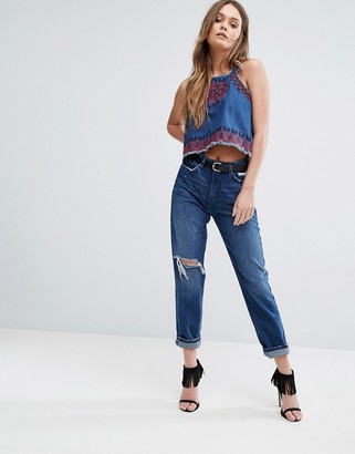 Blank NYC Embroidered Denim Top
