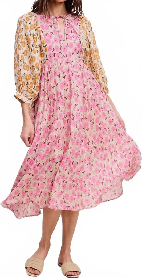 Ultramarine Payton Blossom Midi Dress In Pink