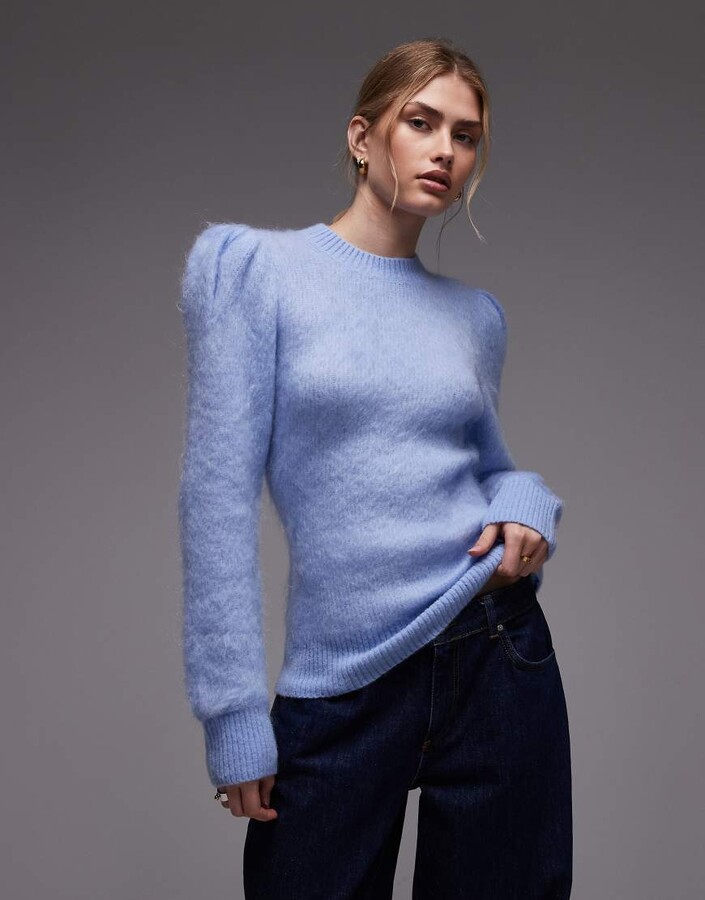 And other stories & wool and mohair blend sweater with volume sleeves in blue
