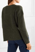 Thumbnail for your product : Vince Asymmetric Ribbed Wool-blend Sweater - Army green