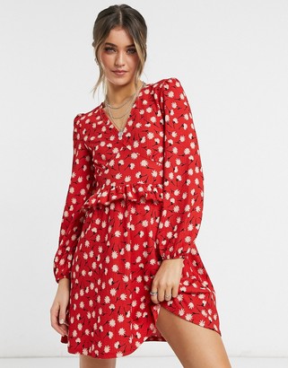Miss Selfridge fitted & flared mini dress in red dot - ShopStyle
