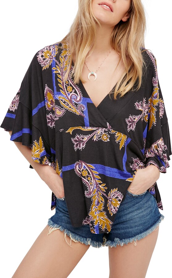 Free People Mauie Wowie Palm Print Top