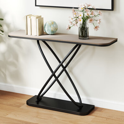 47.4" Rectangular Console Table with Wooden Top and Metal Frame