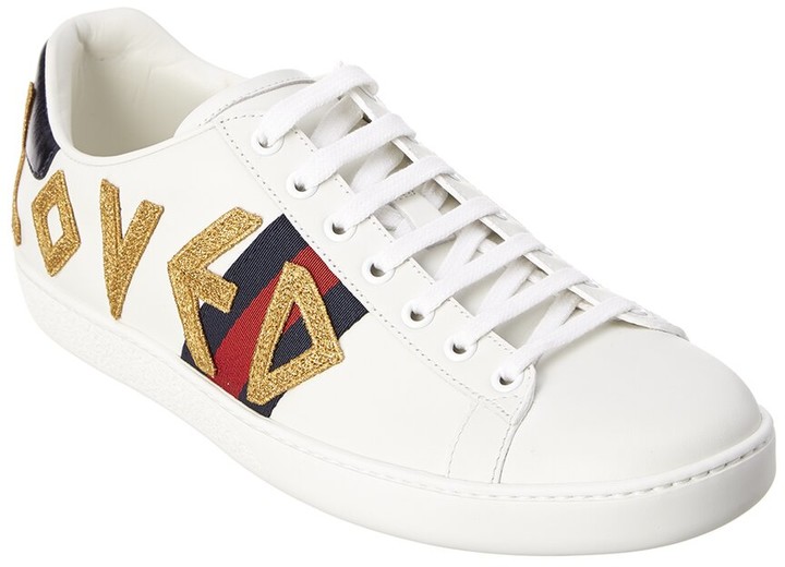 Gucci Ace Loved Embroidered Leather Sneaker - ShopStyle
