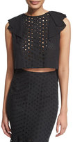 Thumbnail for your product : KENDALL + KYLIE Ruffle-Trim Eyelet Crop Top, Black