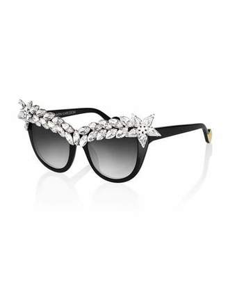 Karlsson Anna-Karin Decadence Crystal-Brow Sunglasses, Black