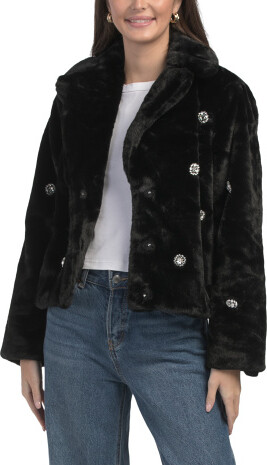 TJMAXX Faux Fur With Rhinestones Coat, Polyester