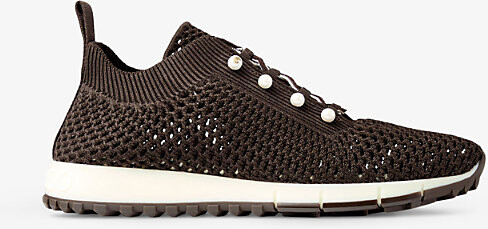 Jimmy Choo Womens x Coffee Veles Pearl-Embellished Crochet-Knit Low-Top Trainers Eur 41 / 8 Uk Women