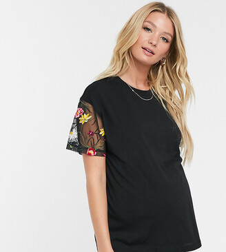 Asos Nursing DESIGN Maternity nursing double layer t-shirt with embroidered sleeve Asos Nursing DESIGN Maternity nursing double layer t-shirt with embroidered sleeve