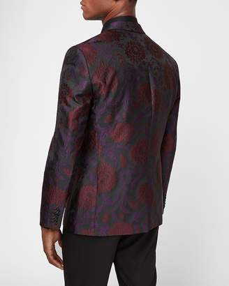 Express Slim Burgundy & Purple Printed Tuxedo Jacket